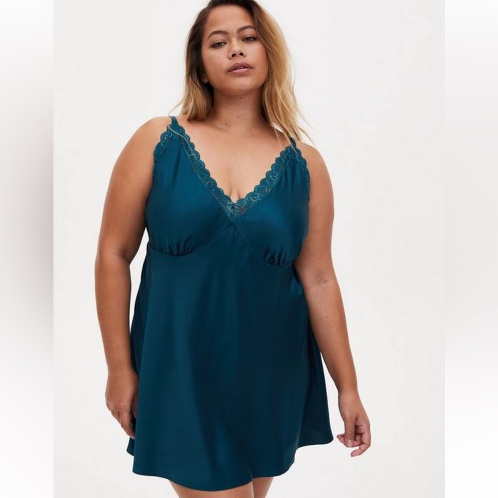 Torrid Satin Babydoll With Lace Trim